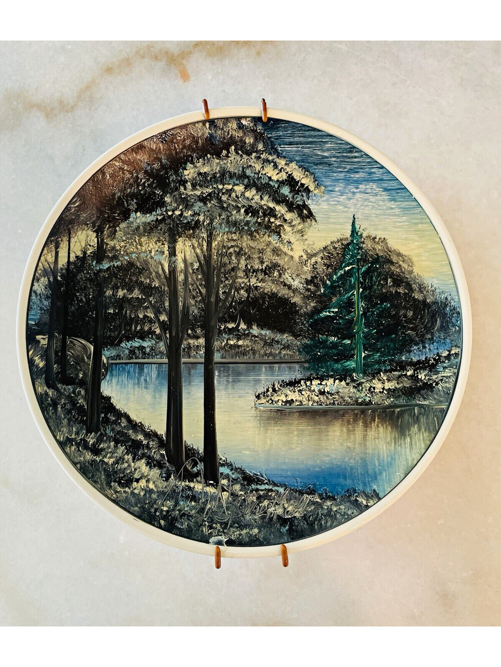 Vintage Decorative Plate, Oil Painting Landscape Nature Pattern
